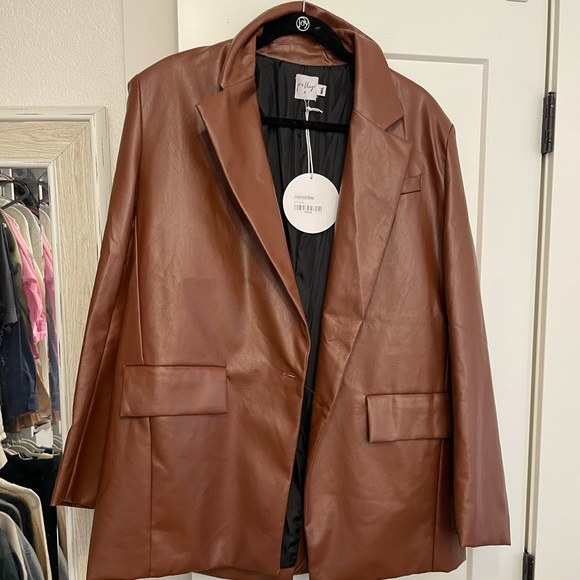 Princess Polly Jackets & Blazers - Princess Polly brown faux leather blazer